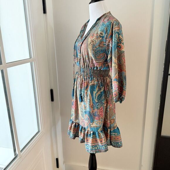 Paani Anthropologie Block Print Short Swing Mini Dress Size Small 2 4 - Picture 4 of 12